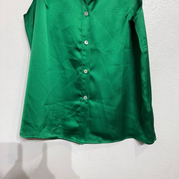 Sincerely Jules Green Satin Button Down Sleeveless Blouse Sz M - Picture 4 of 11
